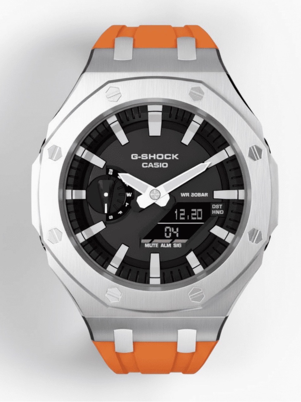 Casio  Mod Watch Casio G-Shock GA-2100 Steel Case Orange Strap men’s watch
